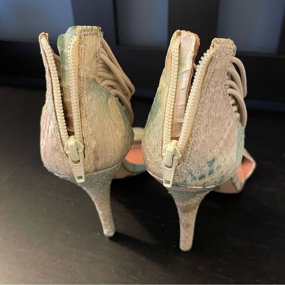 Vince Camuto Wesley Leather Snakeskin White Blue Heel Sandals Women’s Size 9.5 - Picture 5 of 8